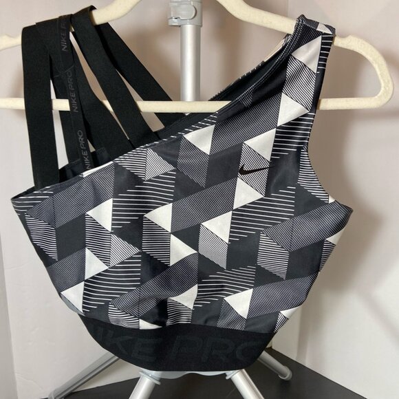 Nike Tops - Nike Pro One-Shoulder Sports Bra – Black/White Geometric Print – Size Small